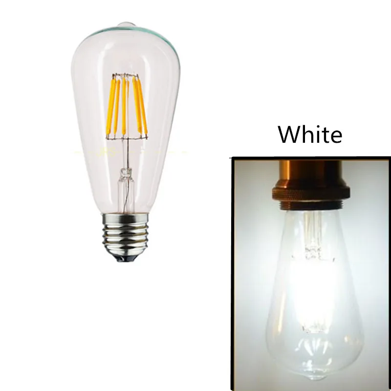 6 uds LED ST64 E27 2W 4W 6W 8W 10W 12W 4000K blanco cálido Intage bombilla de filamento Edison regulable E27 B22 110V 220V lámpara de luz de energía