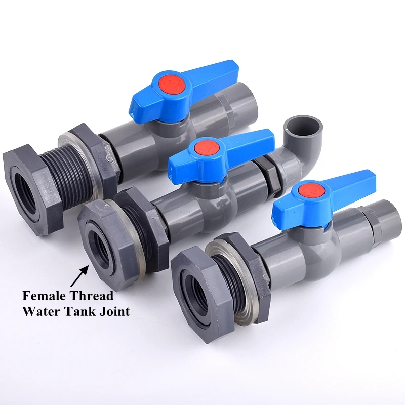 1 Juego de conector de tanque de peces de acuario de PVC de 1/2 "3/4" 1 ", válvula de junta de tubo de drenaje de agua de entrada, accesorios de mamparo para tanque de agua de riego
