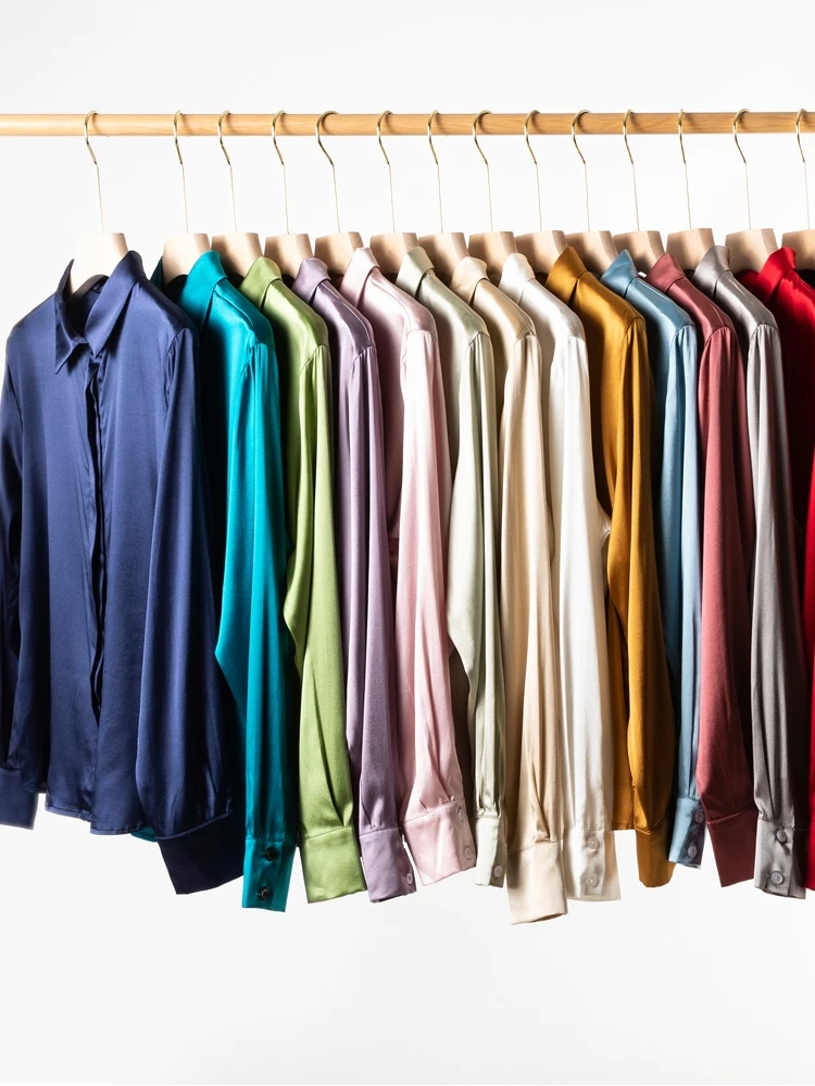 SuyaDream camisas sólidas para mujer 93% seda Real 7% LICRA blusas elegantes de manga larga, Top de oficina para primavera y otoño 2025