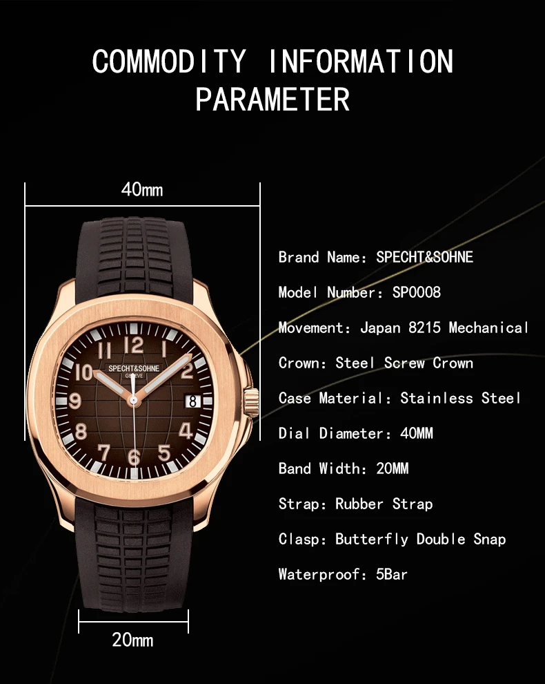 Relojes mecánicos automáticos de marca Specht & Sohne, relojes de pulsera deportivos, zafiro verde luminoso, resistente al agua hasta 50M, reloj Masculino