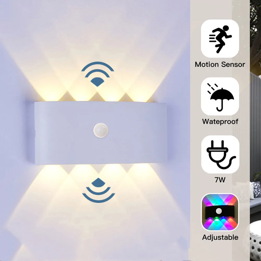 Lámpara de pared con Sensor de movimiento PIR, AC85-265V impermeable, iluminación de jardín para exteriores, luz LED de pared nórdica, decoración para sala de estar, dormitorio y escaleras