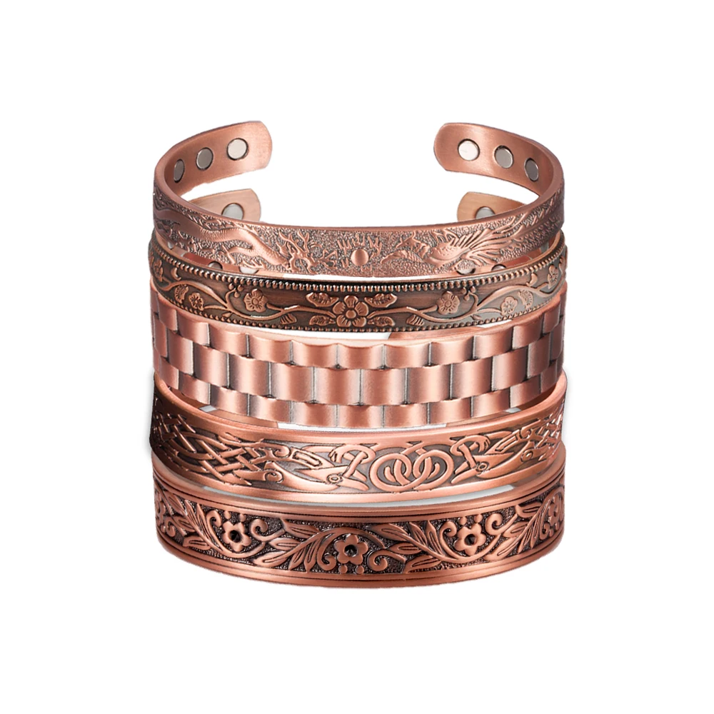 Pulsera de cobre puro Vinterly para hombre, brazaletes abiertos magnéticos Vintage ajustables con imán alto, joyería de energía saludable para hombres y mujeres