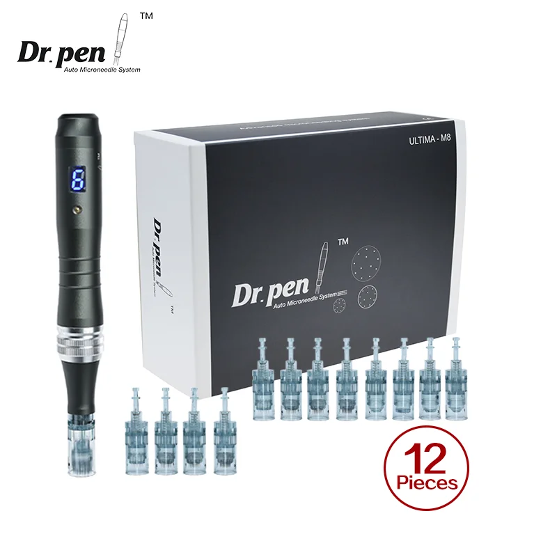 Auténtico Dr. Pen Ultima M8 Microneedling con 12 agujas, máquina de belleza inalámbrica para el cuidado facial, Derma Pen con longitud de aguja de 0.25 mm