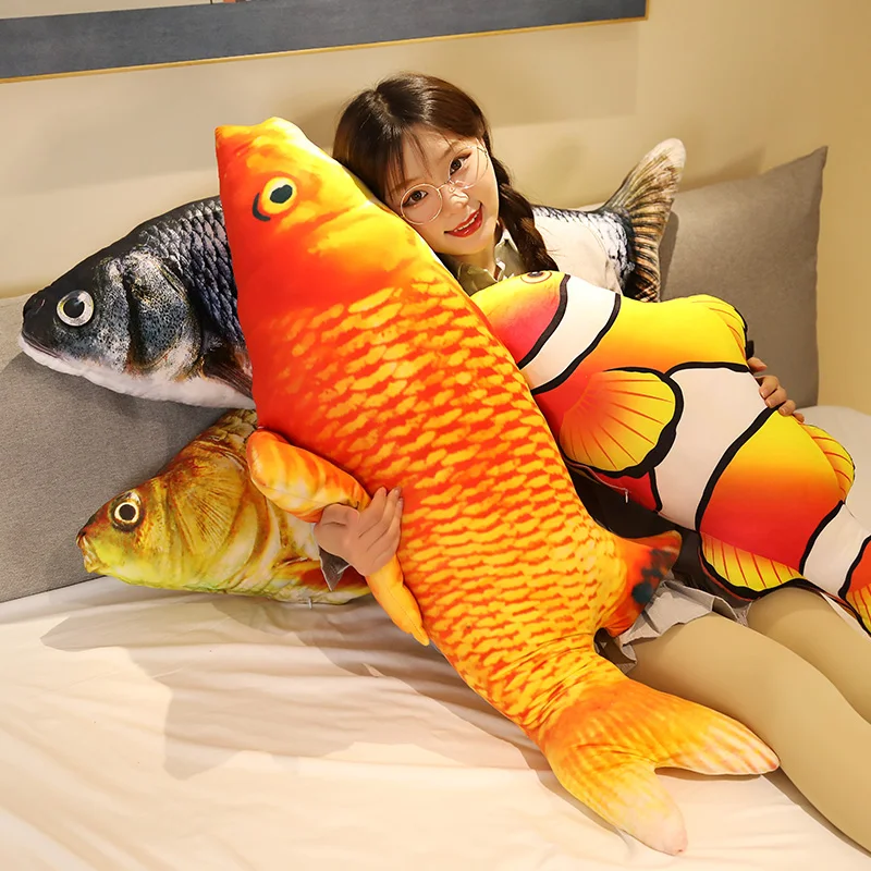 30-80cm simulación 3D pez dorado juguetes de peluche Animal suave carpa almohada de felpa sofá creativo cojín regalo juguete para niños