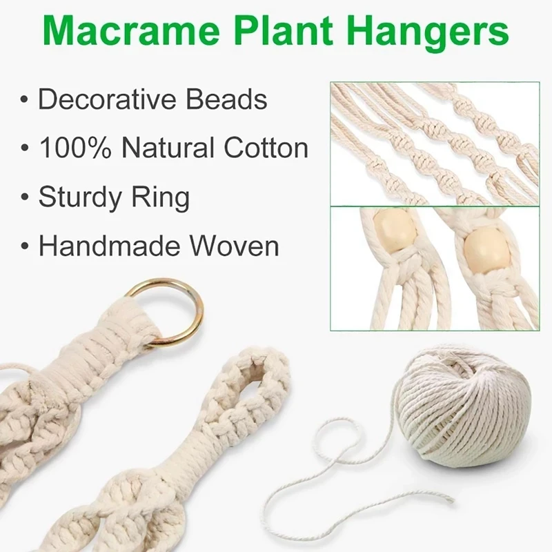 Planta colgante hecha a mano, macramé, colgador de plantas, maceta, decoración de pared, patio, jardín, maceta colgante, cesta colgante