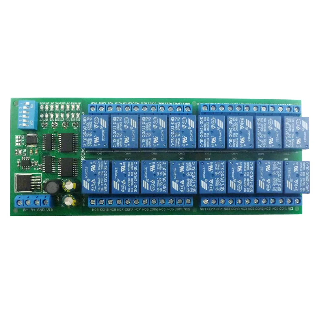 Placa de expansión PLC de 16 canales, caja de Riel DIN, módulo de relé RS485 Modbus RTU, 12V, 10A