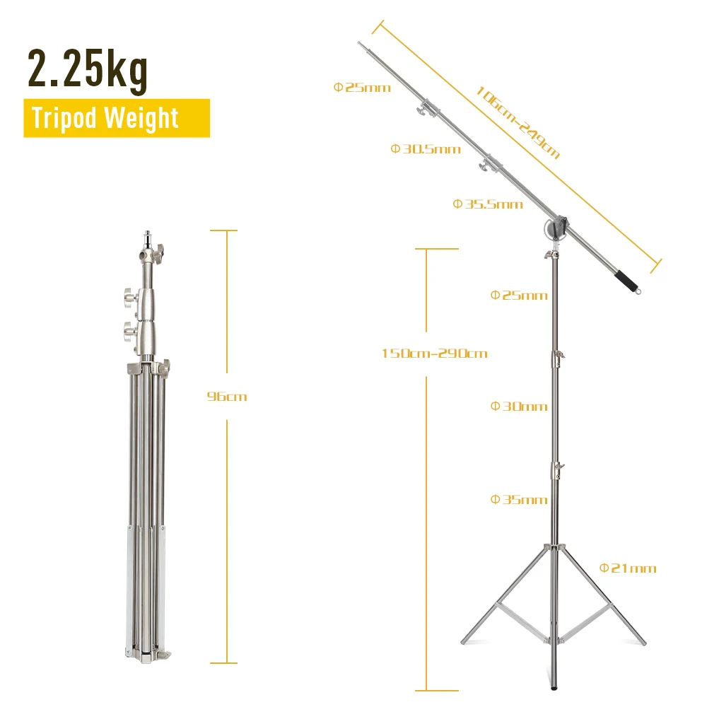 Barra de brazo cruzado de acero inoxidable SH 106cm-249cm con bolsa de peso accesorios de estudio fotográfico varilla de extensión Kit de estudio fotográfico soporte de luz