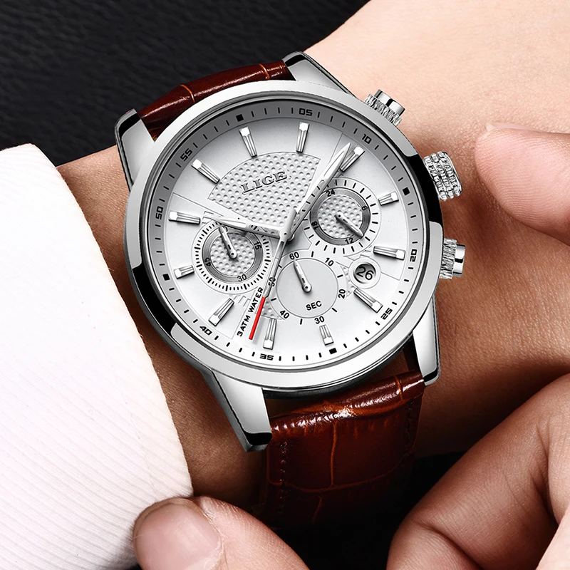 Reloj LIGE 2025 para hombre, relojes deportivos de cuarzo a la moda, relojes para hombre de marca superior, reloj militar de cuero resistente al agua con fecha, reloj Masculino