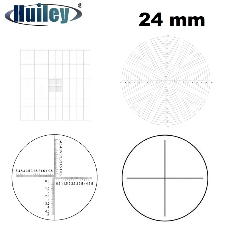 Micrómetro ocular de diámetro de 24mm, regla cruzada de vidrio óptico, anillos de círculos concéntricos de red, aguja para microscopio estéreo de 30 30,5mm
