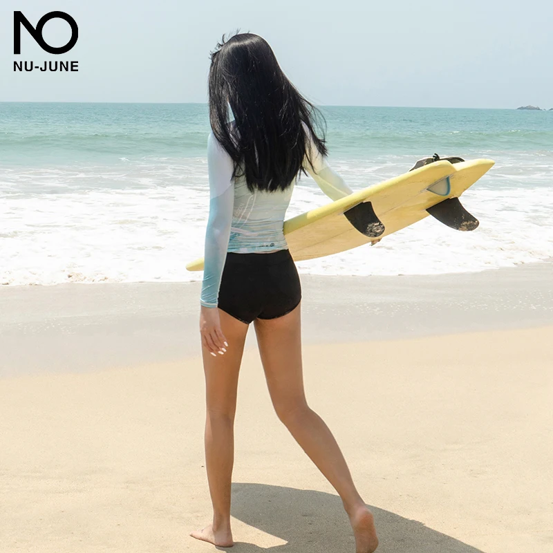 Nu-june traje de baño de manga larga para mujer, traje de baño de protección solar, pantalones de piel de buceo, traje de surf dividido, traje de buceo flotante