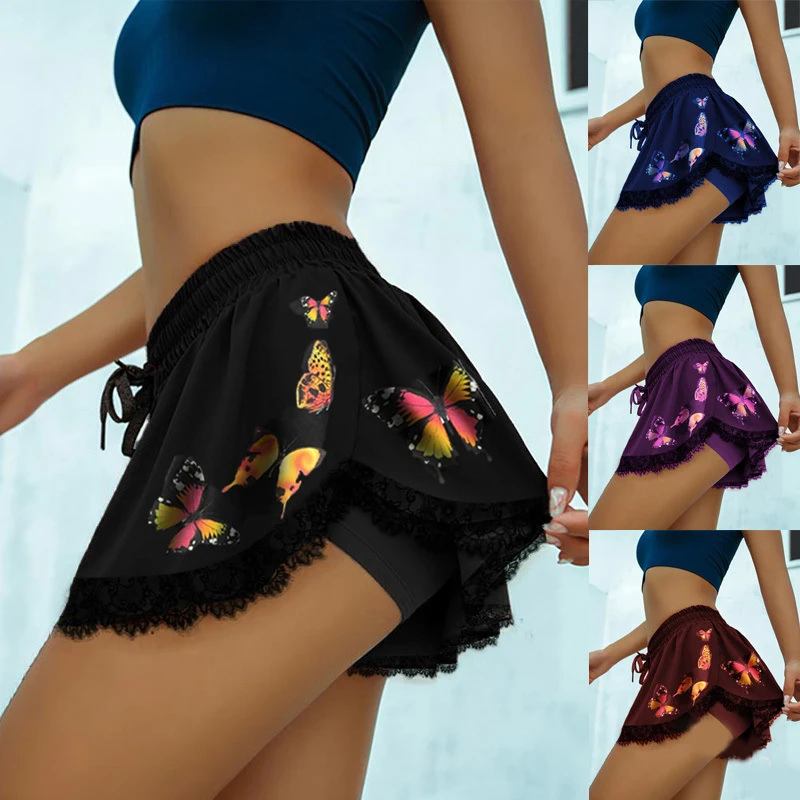 Falda corta deportiva con estampado de mariposa para mujer, falda interior de yoga, cintura alta elástica, Mini Hakama de Golf, Verano