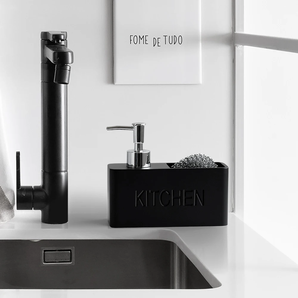 Accesorios de cocina modernos, juego de dispensador de jabón, dispensador de jabón líquido para manos, bomba, botella, cepillos, soportes y almacenes, esponjas, depuradores