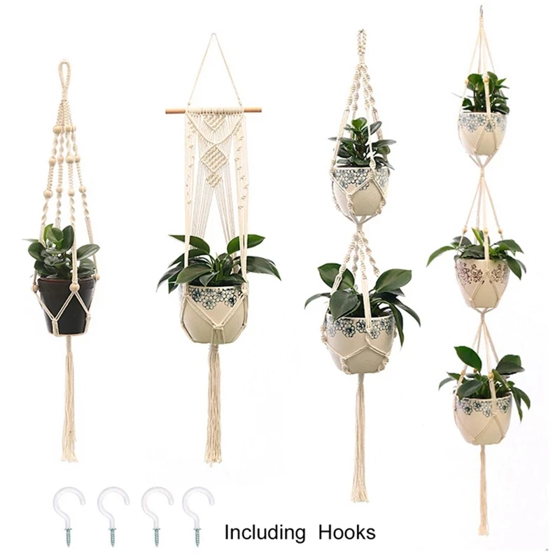 Planta colgante hecha a mano, macramé, colgador de plantas, maceta, decoración de pared, patio, jardín, maceta colgante, cesta colgante