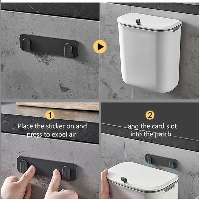 Cubo de basura montado en la pared con tapa para puerta de armario de cocina, cesta de papel colgante creativa para baño, inodoro, sala de estar, 7L/9L