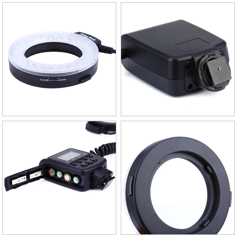 Flash de Anillo LED Macro HD-130 con 8 Anillos Adaptadores para Cámaras DSLR Canon, Nikon, Pentax, Olympus, Panasonic, Flash V HD130