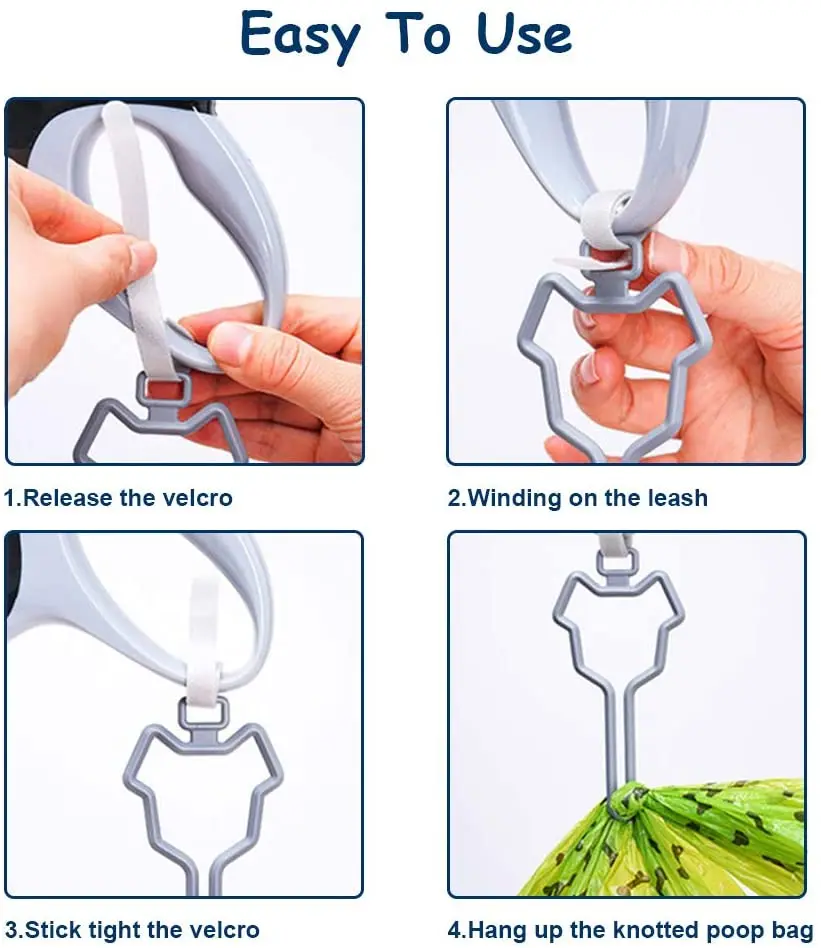 Bolsas para excrementos de perros, Clip manos libres, cuerda de tracción, dispensador de bolsas de inodoro, soporte dispensador de bolsas para excrementos de perros, suministros de limpieza para gatos