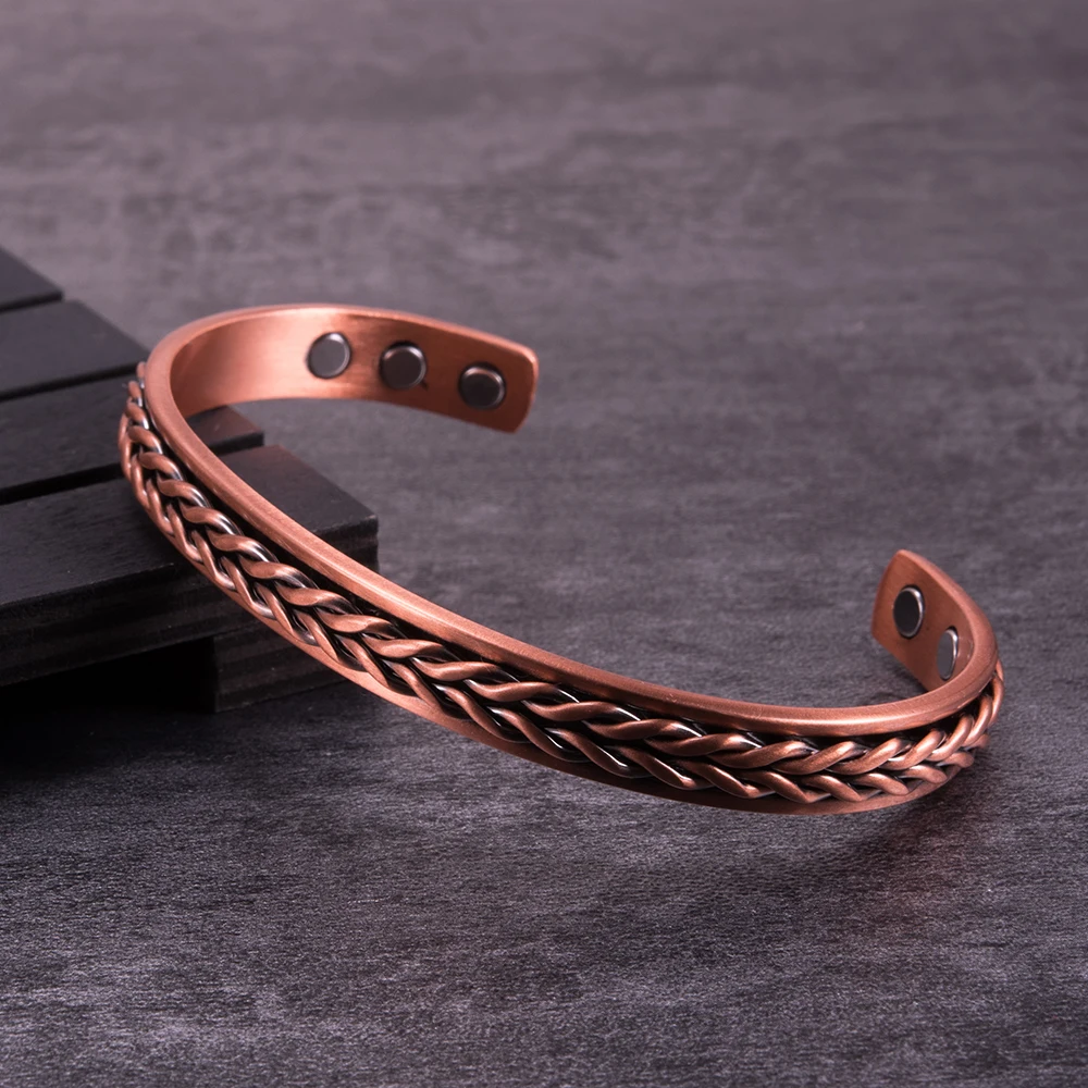 Pulsera magnética de cobre puro trenzado, brazaletes ajustables para hombres y mujeres, antritis, alivio del dolor, joyería energética para la salud