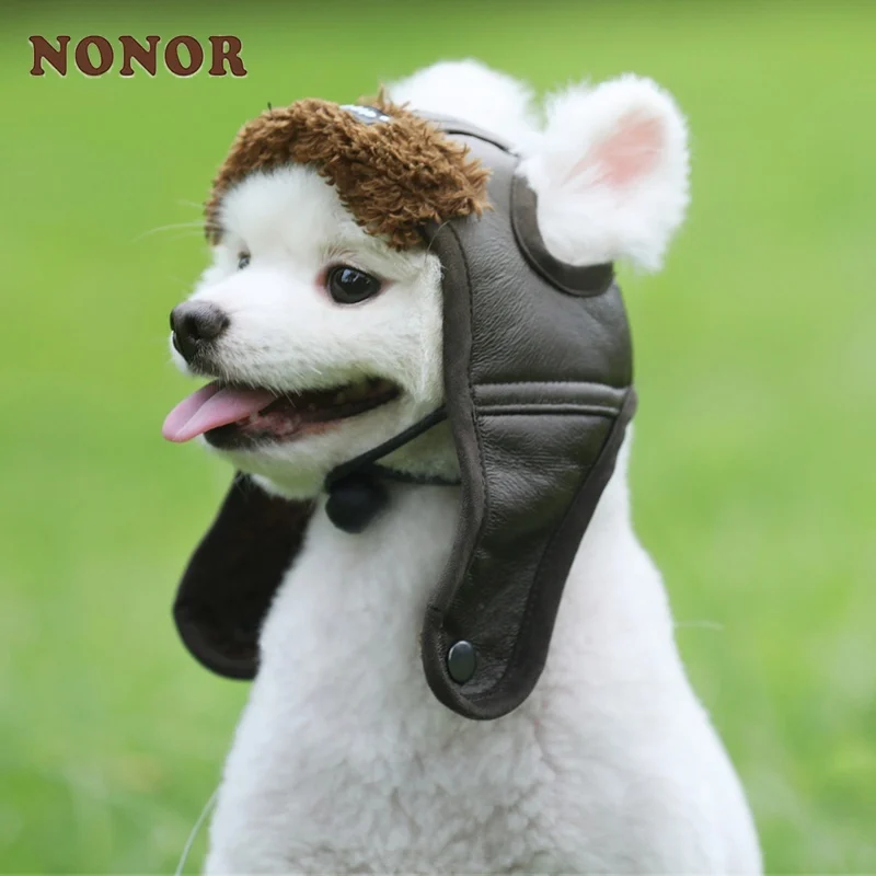 NONOR-Sombrero de piloto para perro, gorro de cuero para perro mascota, sombreros para cachorros grandes, divertido sombrero para perro mascota, regalo de Navidad para perro, S-2XL