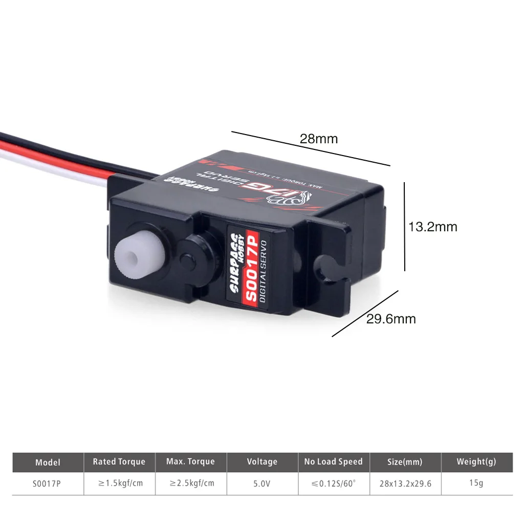 SURPASS Hobby 17g Micro Mini Servo S0017M engranaje 1,8 KG par Servo Digital para 1/16 1/18 RC coche helicóptero avión y barco