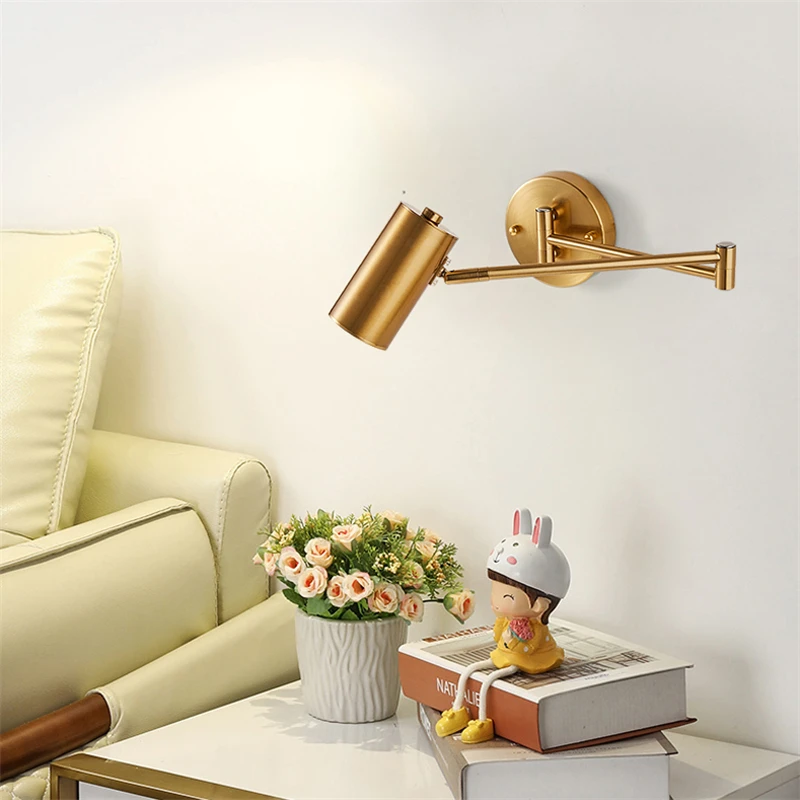 Lámpara de Pared Nórdica para Dormitorio, Lámpara de Pared LED Plegable, Ángulo Ajustable, Dorado/Negro, Iluminación Interior para el Hogar, Lámparas de Noche