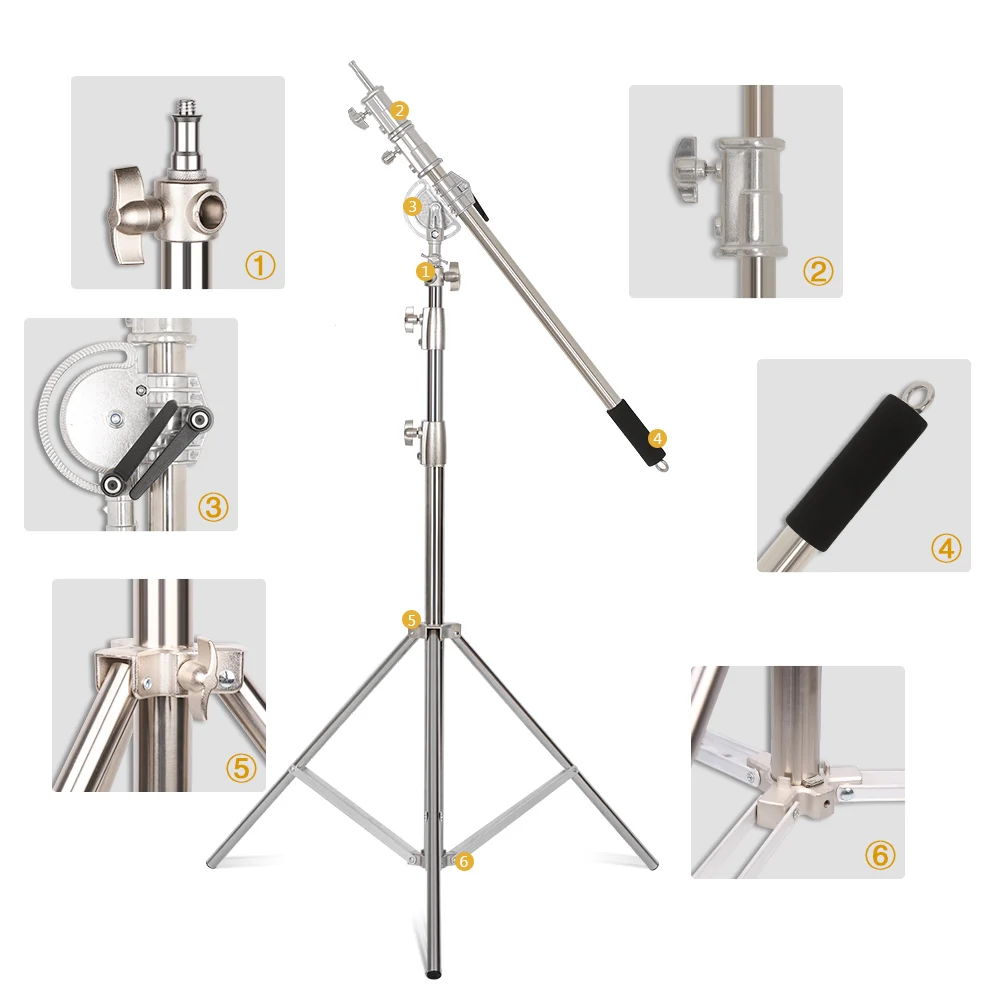 Barra de brazo cruzado de acero inoxidable SH 106cm-249cm con bolsa de peso accesorios de estudio fotográfico varilla de extensión Kit de estudio fotográfico soporte de luz