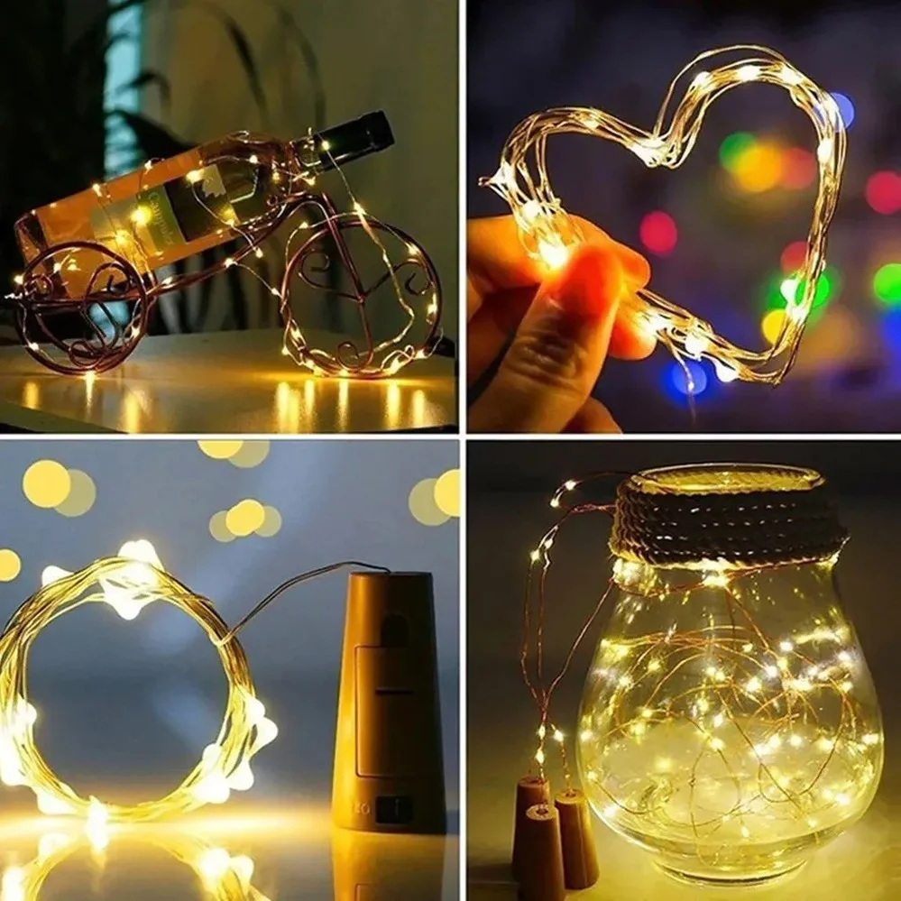 1M 2M 3M LED corcho tapa de botella de vino lámpara cadena de luz alambre de cobre luz de hadas para vacaciones Navidad fiesta decoración de boda