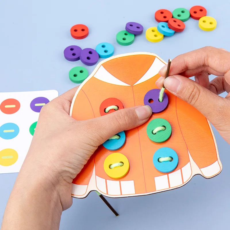 1 Juego de juguetes Montessori para aprender habilidades de vida, botón de enhebrado, ayuda para enseñanza, botón de costura, juego de mesa de entrenamiento, regalo para niños y niñas
