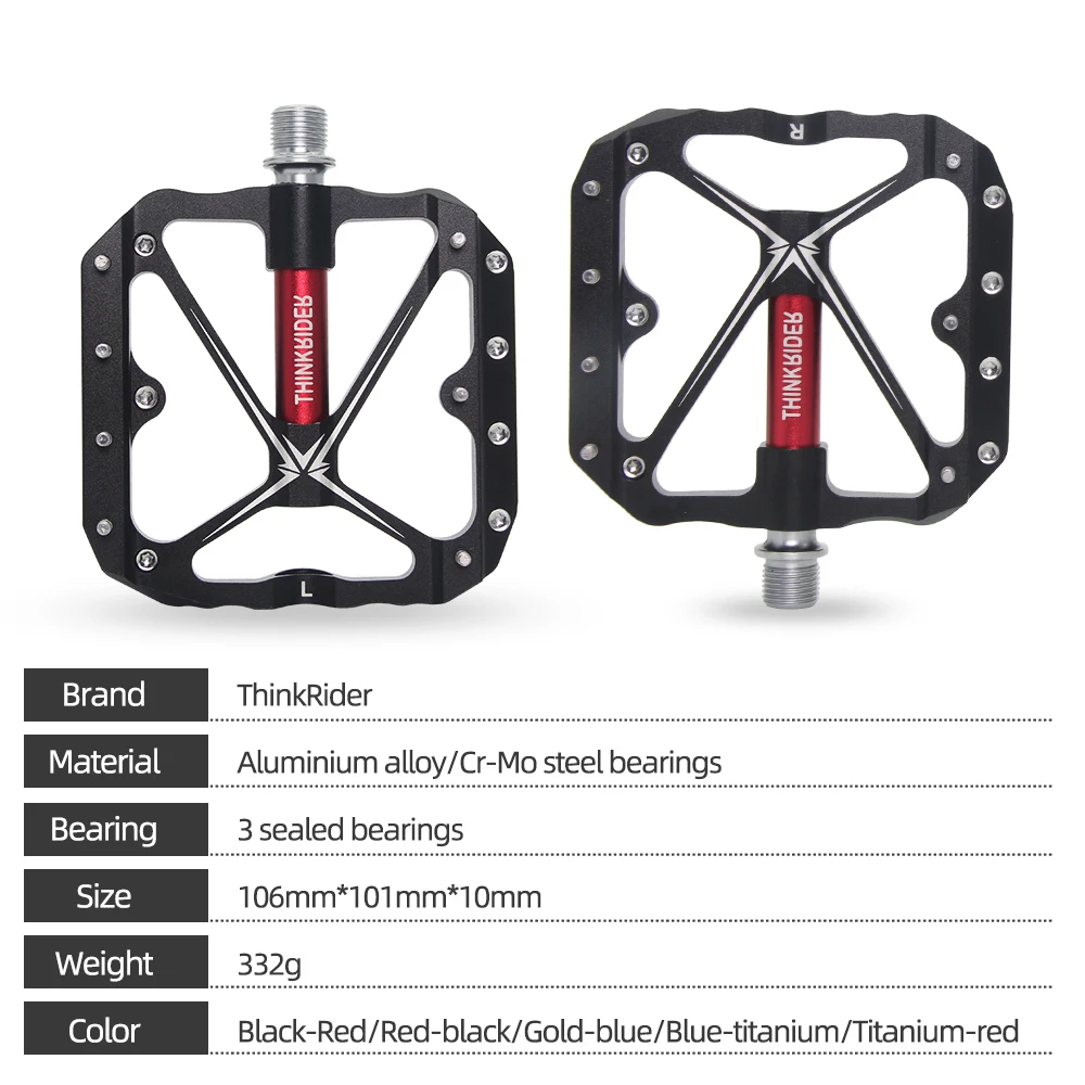 ThinkRider-pedales planos para bicicleta de montaña, accesorio de plataforma ancha, 3 rodamientos sellados