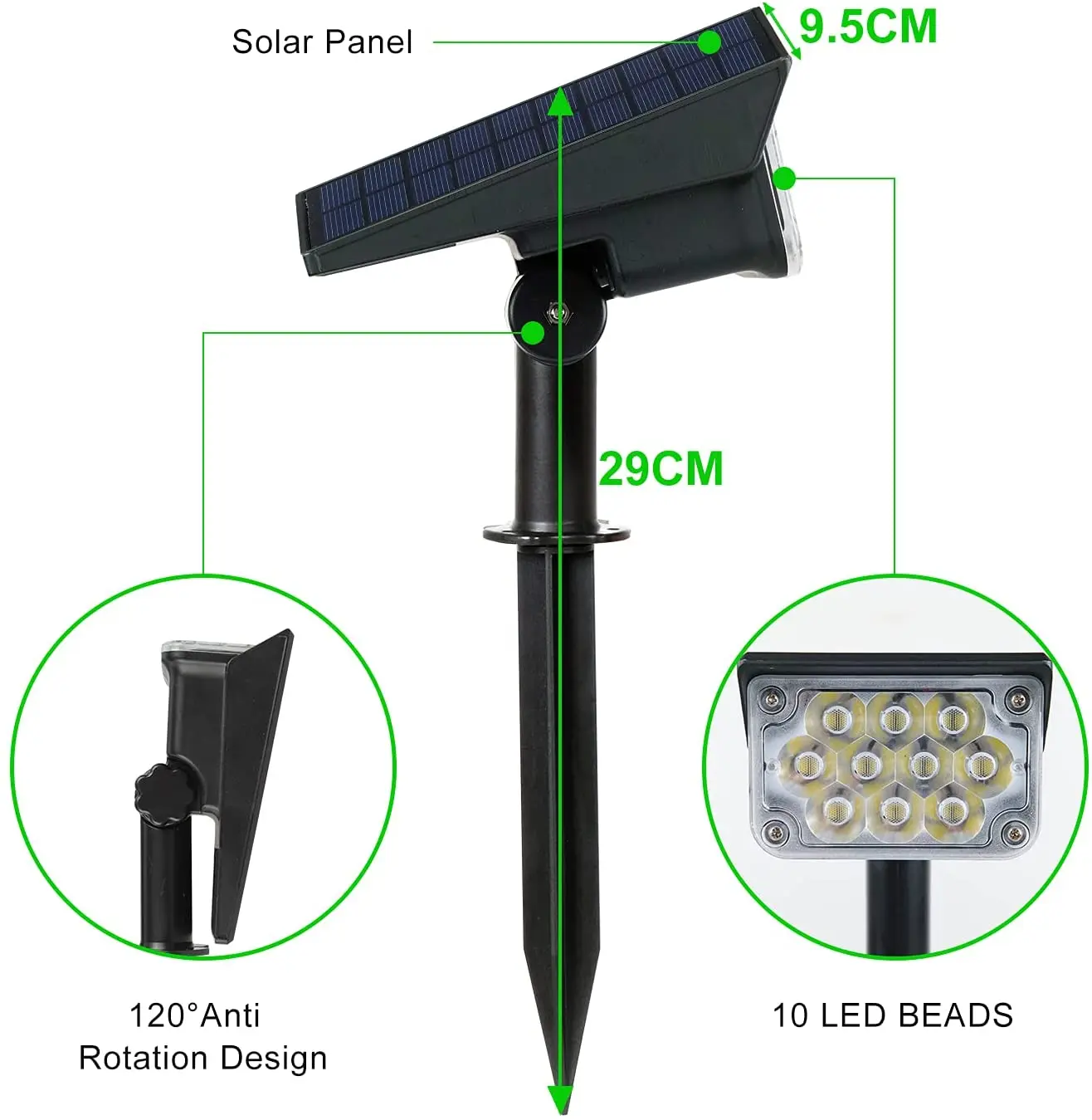 T-SUN foco Solar ajustable luz Solar de jardín IP65 energía Solar luz verde para patio camino árbol decoración luz Solar al aire libre