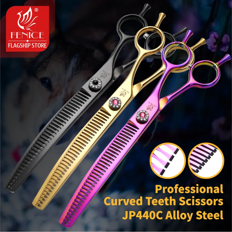 Fenice Tijeras Profesionales para Peluquería Canina de 7.25 Pulgadas JP440C, Tijeras Curvas para Adelgazar el Pelo de Mascotas, Tijeras Tesoura