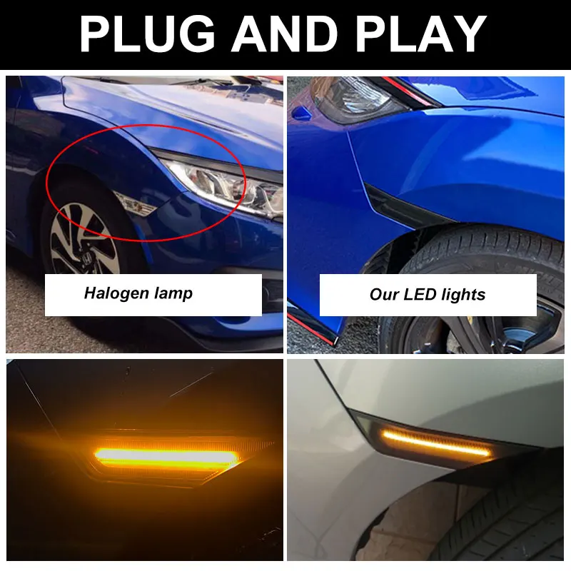 Luces LED de posición lateral para coche, lentes ahumadas, para Honda Civic 2016 2017 2018 2020 OE, 2 uds. # 34300-TET-H01Luces de señal de giro con reflector automático