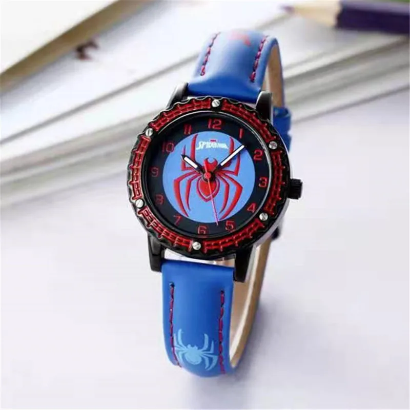 Reloj de dibujos animados para niños, reloj para estudiantes de escuela primaria, reloj de cuarzo Spiderman, reloj de pulsera con puntero luminoso para niños