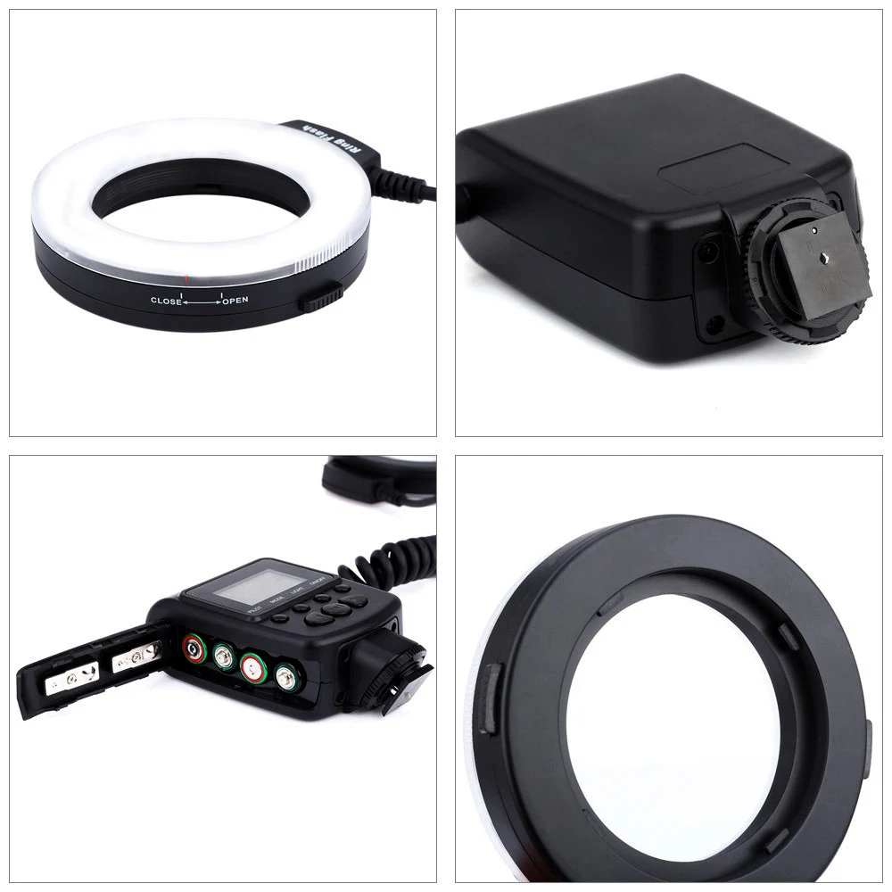 Flash de Anillo LED Macro HD-130 con 8 Anillos Adaptadores para Cámaras DSLR Canon, Nikon, Pentax, Olympus, Panasonic, Flash V HD130