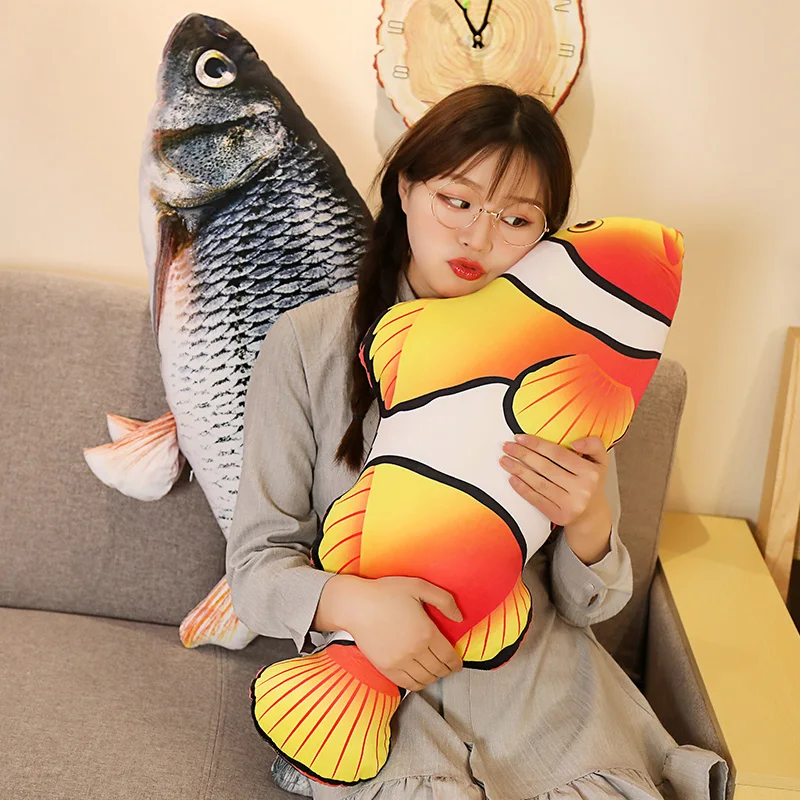 30-80cm simulación 3D pez dorado juguetes de peluche Animal suave carpa almohada de felpa sofá creativo cojín regalo juguete para niños