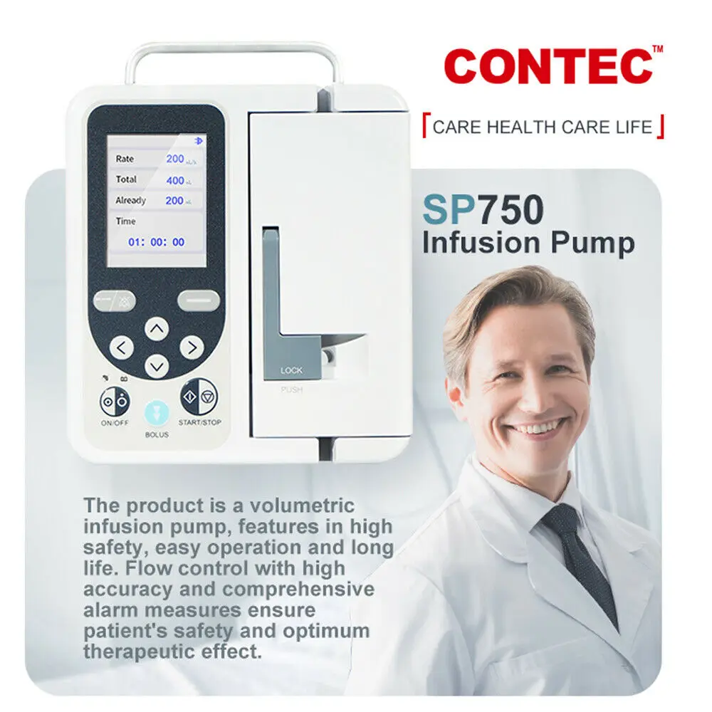 CONTEC SP750 Bomba de infusión alarma en tiempo real Pantalla LCD grande Bomba de jeringa de fluido volumétrico IV (uso humano o veterinario)