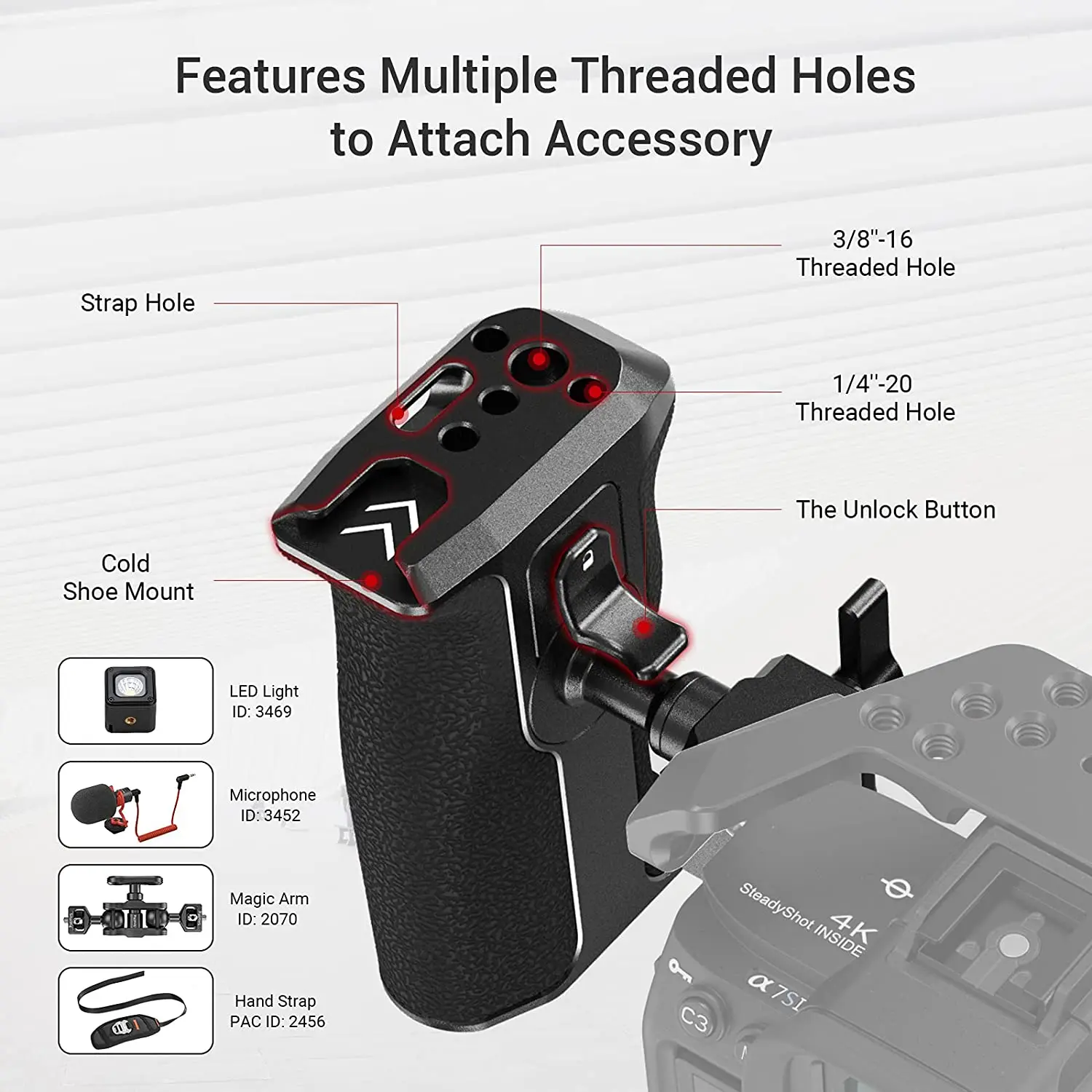 SmallRig-empuñadura giratoria de 360 grados para cámara NATO, mango lateral izquierdo para DLSR, jaula/funda para cámara Sony con riel NATO 3260