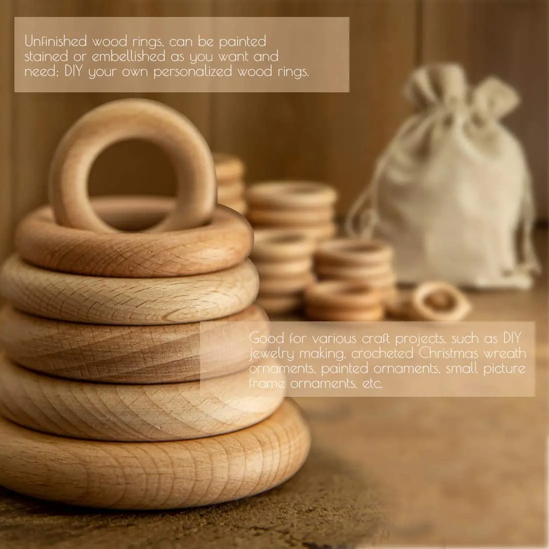 Let's Make-anillo de madera de haya, 50 unidades, 40/55/60/70mm, mordedor de madera, pulsera artesanal, manualidades, regalo, accesorio para la dentición, mordedor para bebé