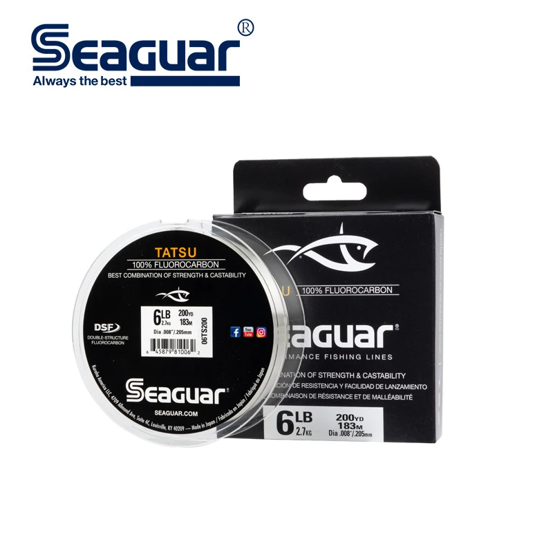 SEAGUAR-Hilo de Pesca de fluorocarbono TATSU, sedal de Pesca de 183M de fibra de carbono, monofilamento japonés, aparejos de Pesca de agua dulce, 6LB-12LB