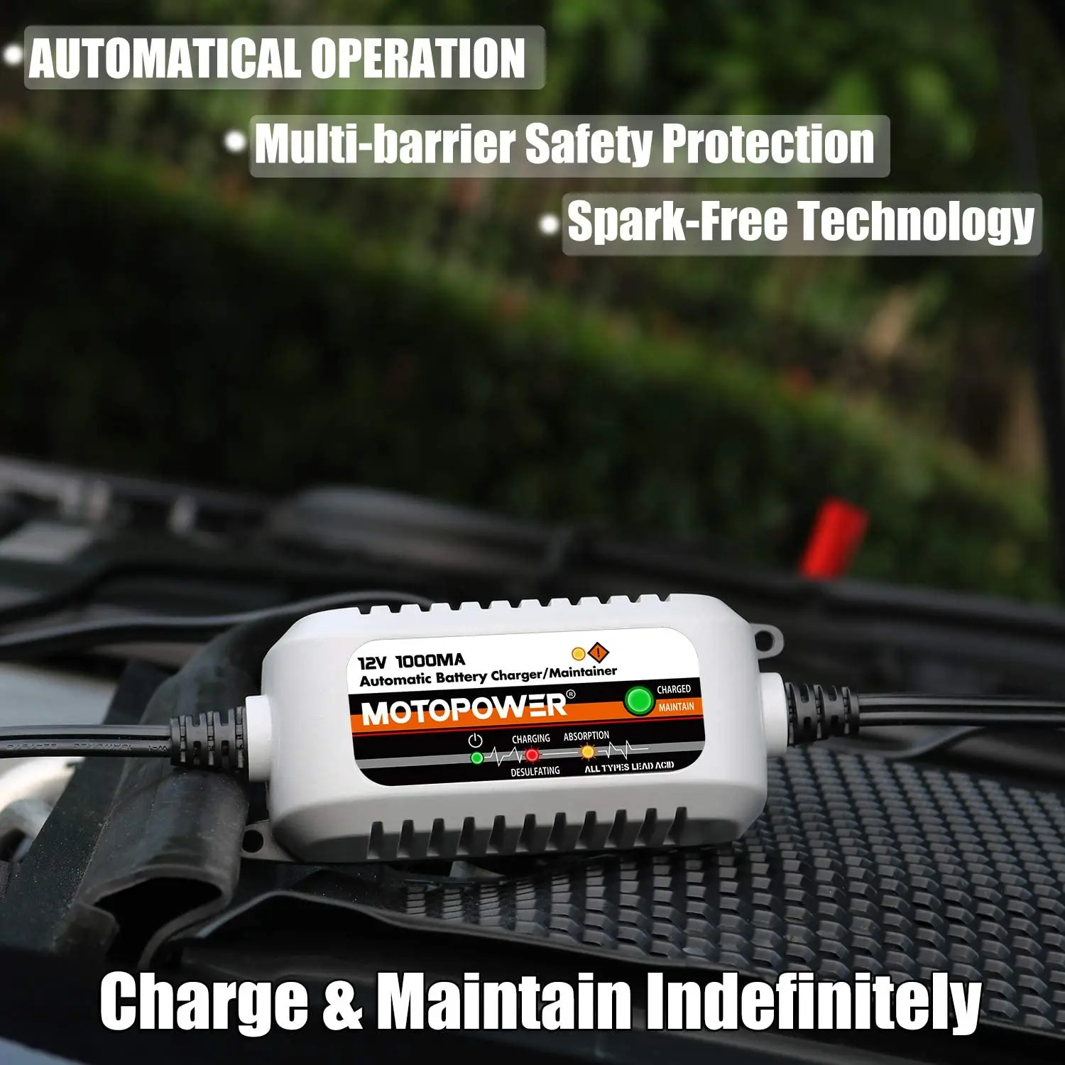 MOTOPOWER MP00205B 12V 1000mA Cargador/Mantenedor de batería completamente automático