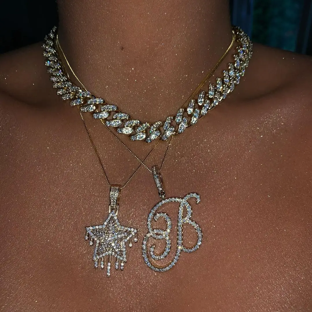 Collar con colgante de 26 letras iniciales cursivas, Micro pavé 5A, Zirconia cúbica CZ, joyería con nombre del alfabeto