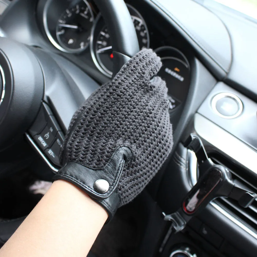 Guantes de Conducción de Cuero de Alta Calidad para Hombre, Antideslizantes, con Pantalla Táctil, Tejidos en Piel de Oveja, Transpirables, para Motociclismo