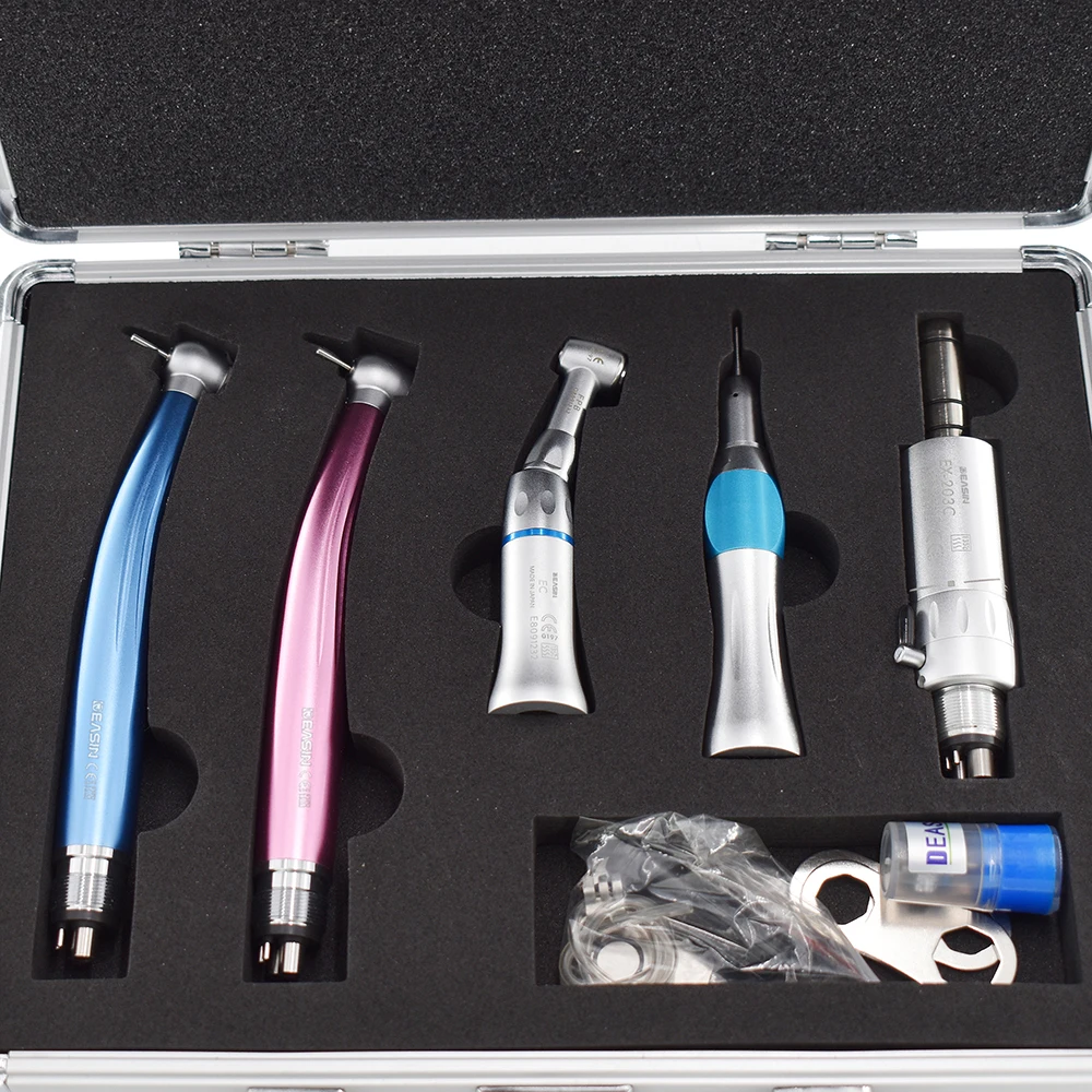 Kit de Equipo Dental: Pieza de mano de alta velocidad + Pieza de mano de baja velocidad, Contra-ángulo, Motor neumático recto tipo E de 4/2 orificios