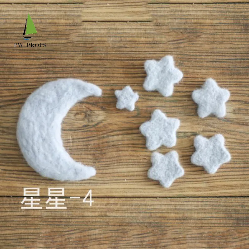 Accesorios de fotografía para recién nacido, hecho a mano fieltro de lana, Estrella y Luna, joyería de bebé hecha a mano, decoración de fiesta en casa, 5 piezas por juego