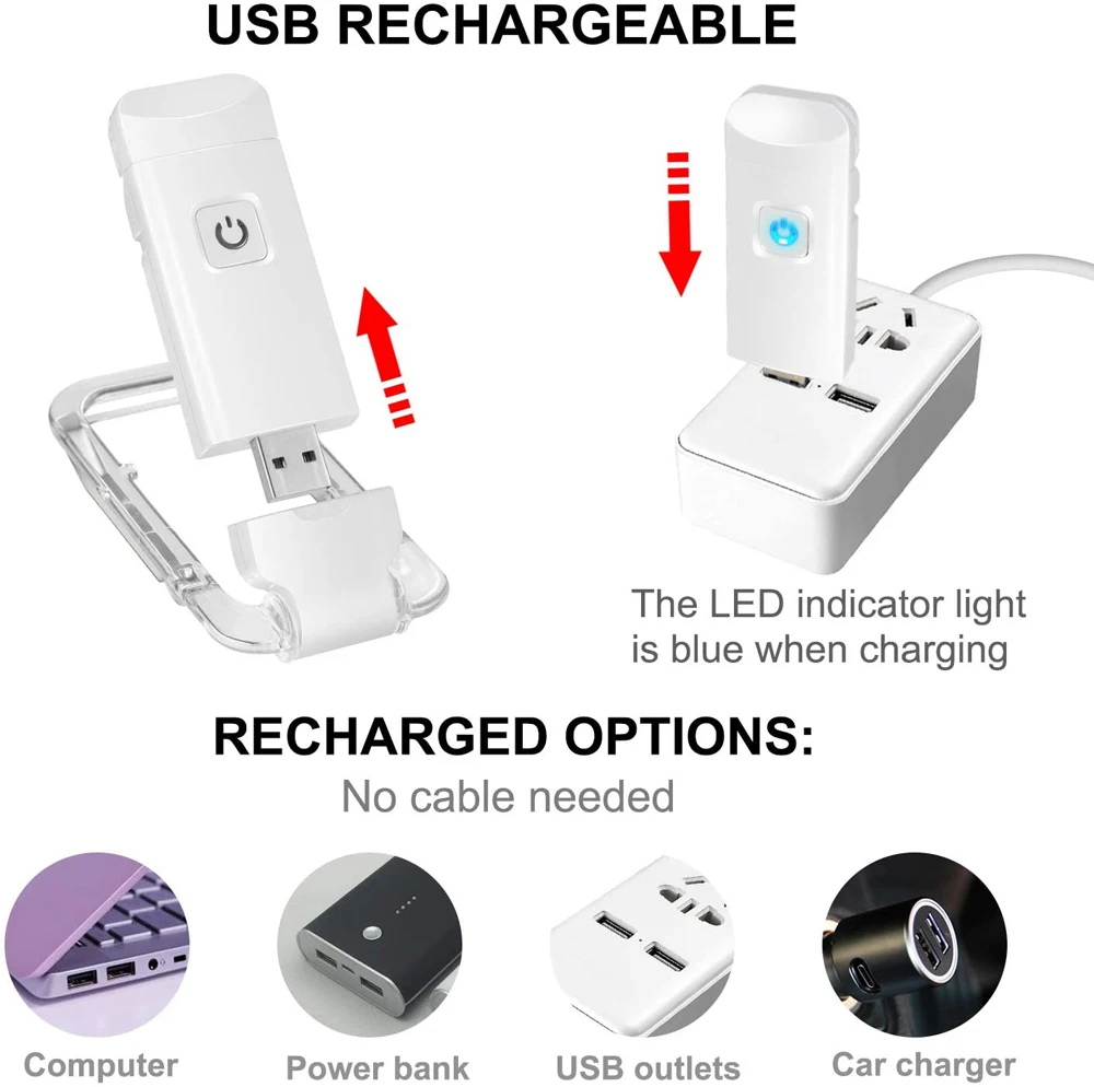 Nueva luz de lectura de libros recargable por USB, brillo ajustable, Clip LED en luz de libro, lámpara de libro para el cuidado de los ojos para niños, luz de lectura