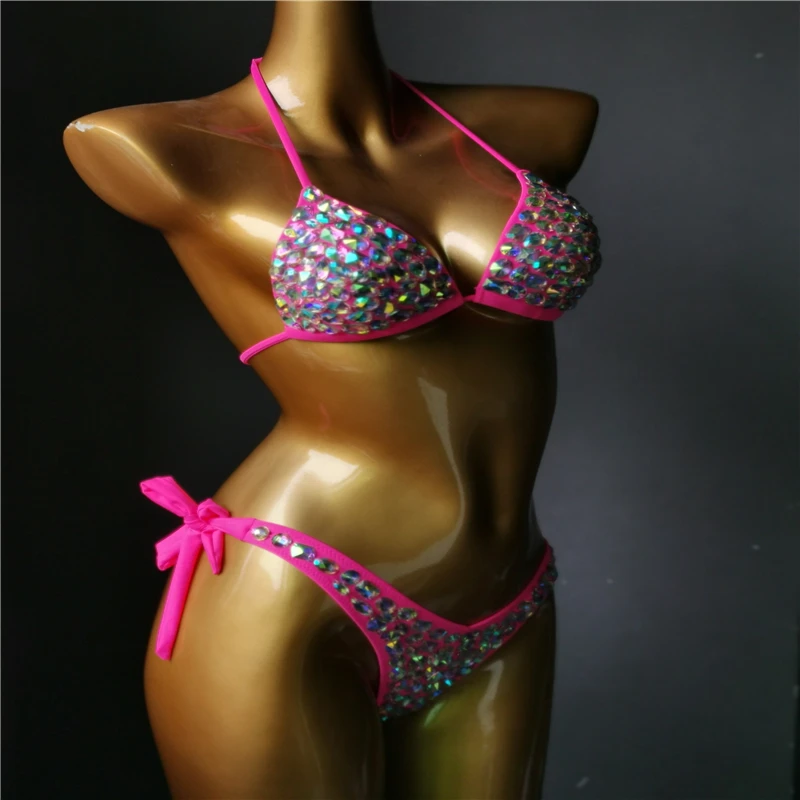 2021 Venus Vacation último diseño de alta calidad chica sexy diamantes de imitación rosa bling bikini traje de baño
