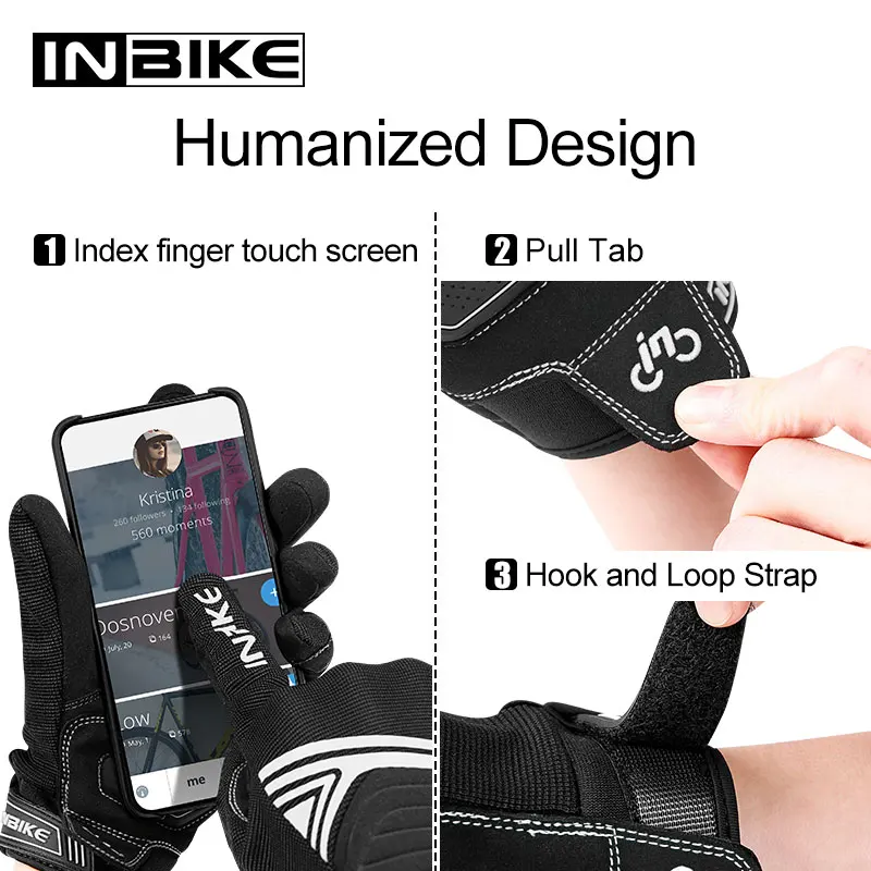 INBIKE-guantes de ciclismo de invierno para hombre, guantes de dedo completo para bicicleta de montaña y motocicleta, guantes a prueba de golpes con pantalla táctil para conducir Motor