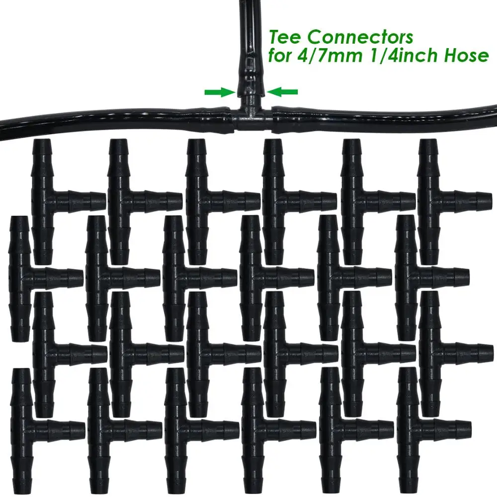 SPRYCLE-conector de junta en T para riego por goteo, herramientas de jardín de 4mm/7mm para manguera de tubo de invernadero, 100 pulgadas, 20-1/4 Uds.