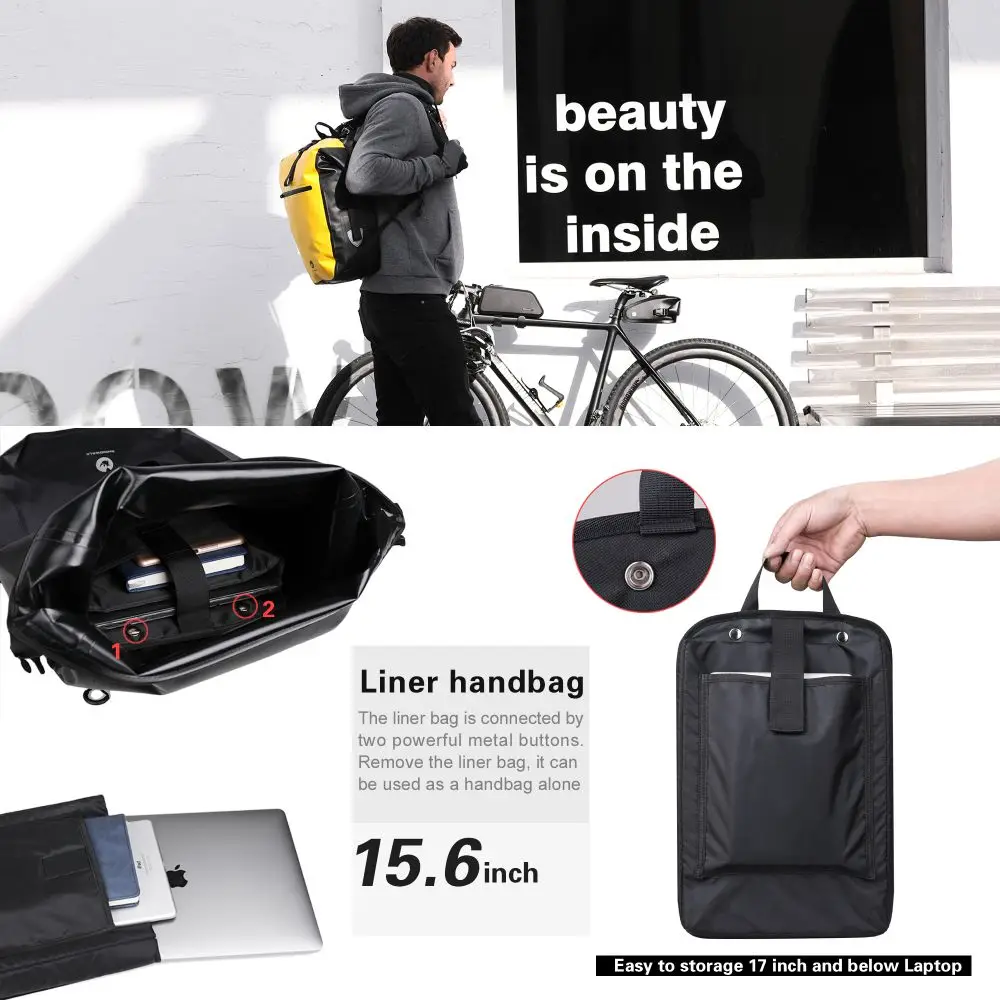 Bolsa y Alforja para Bicicleta Rhinowalk, 100% Impermeable, 27L de Capacidad, Alforja Trasera Multifuncional para Portaequipajes, Bolsas de Ciclismo