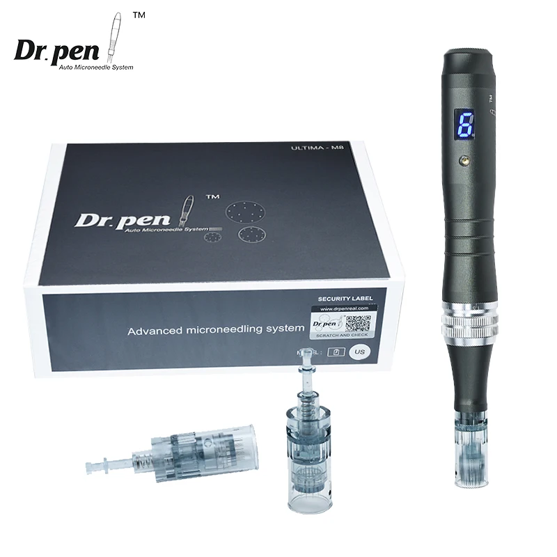 Auténtico Dr. Pen Ultima M8 Microneedling con 12 agujas, máquina de belleza inalámbrica para el cuidado facial, Derma Pen con longitud de aguja de 0.25 mm