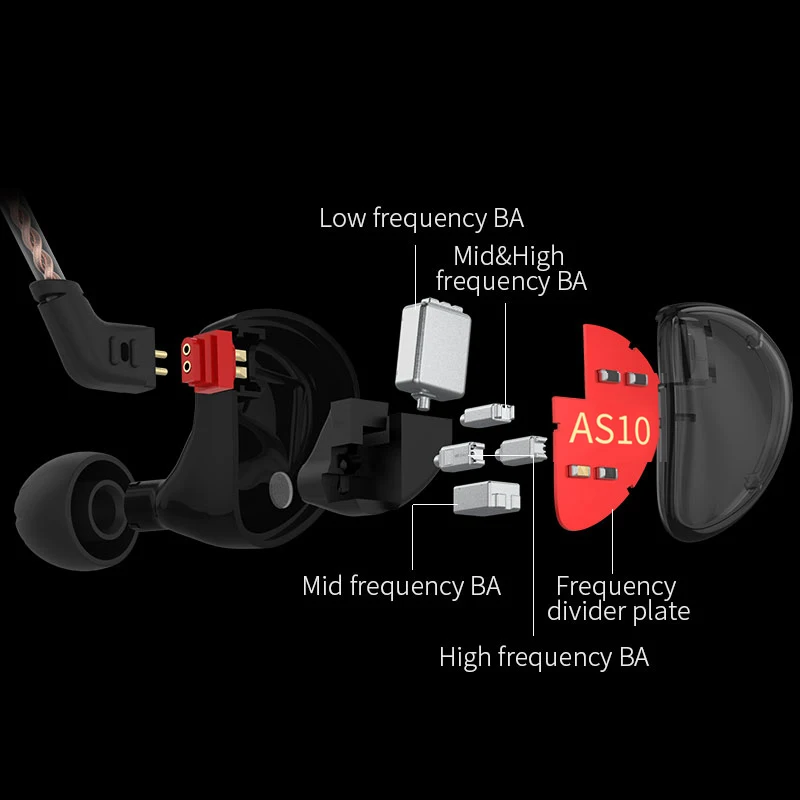 KZ-auriculares AS10 HIFI con cable y cancelación de ruido, audífonos comunes con Monitor de graves para juegos, Amature 5BA